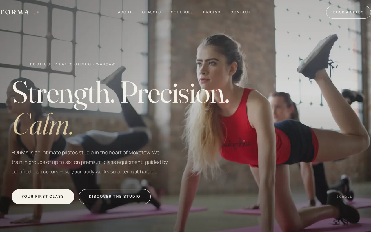 Website example for a premium movement studio, bold and elegant